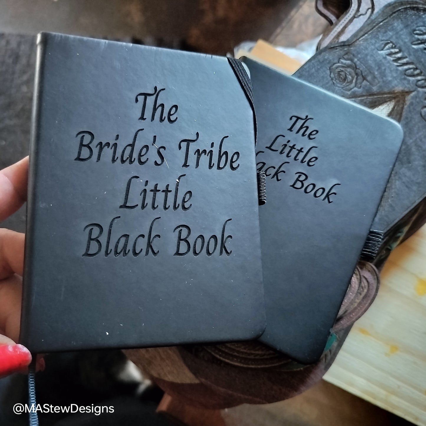 Personalized wedding keepsake notebook set, gray covers with cursive title text