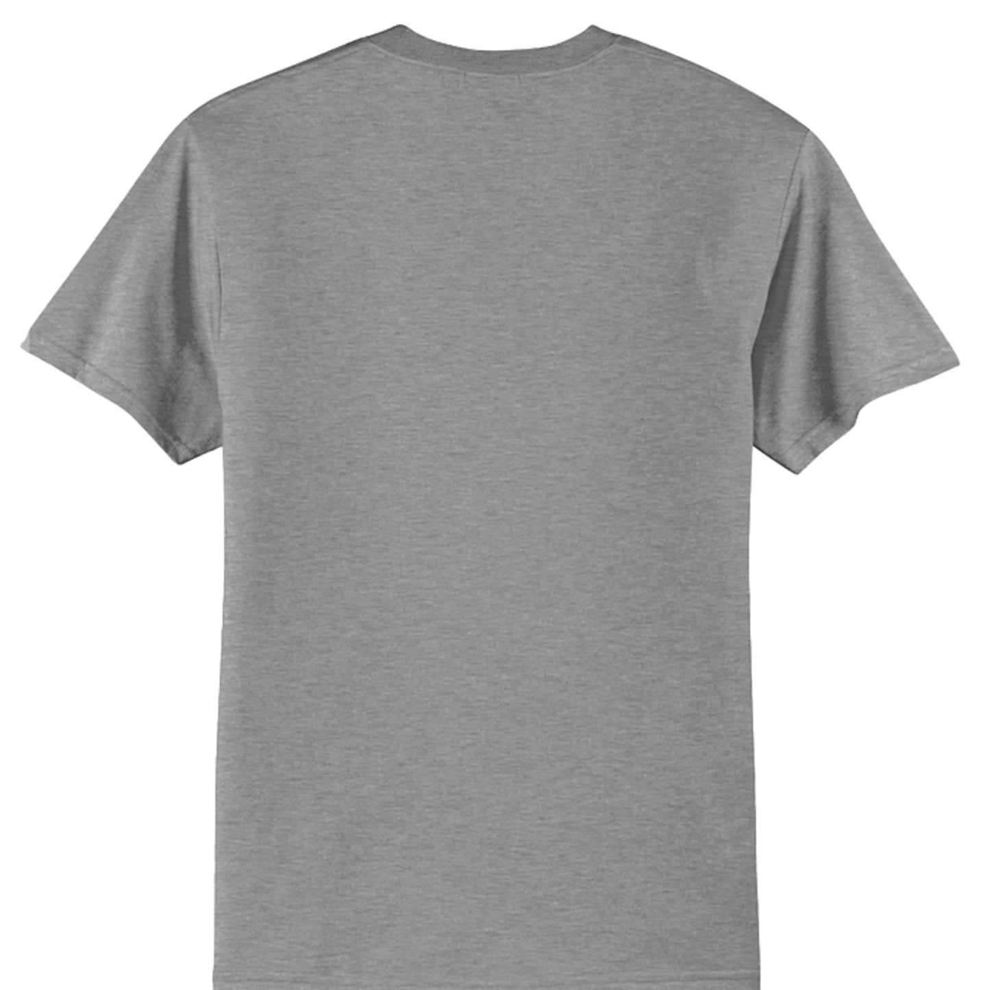 Athletic heather T-shirt, plain back with crew neck and short sleeves.