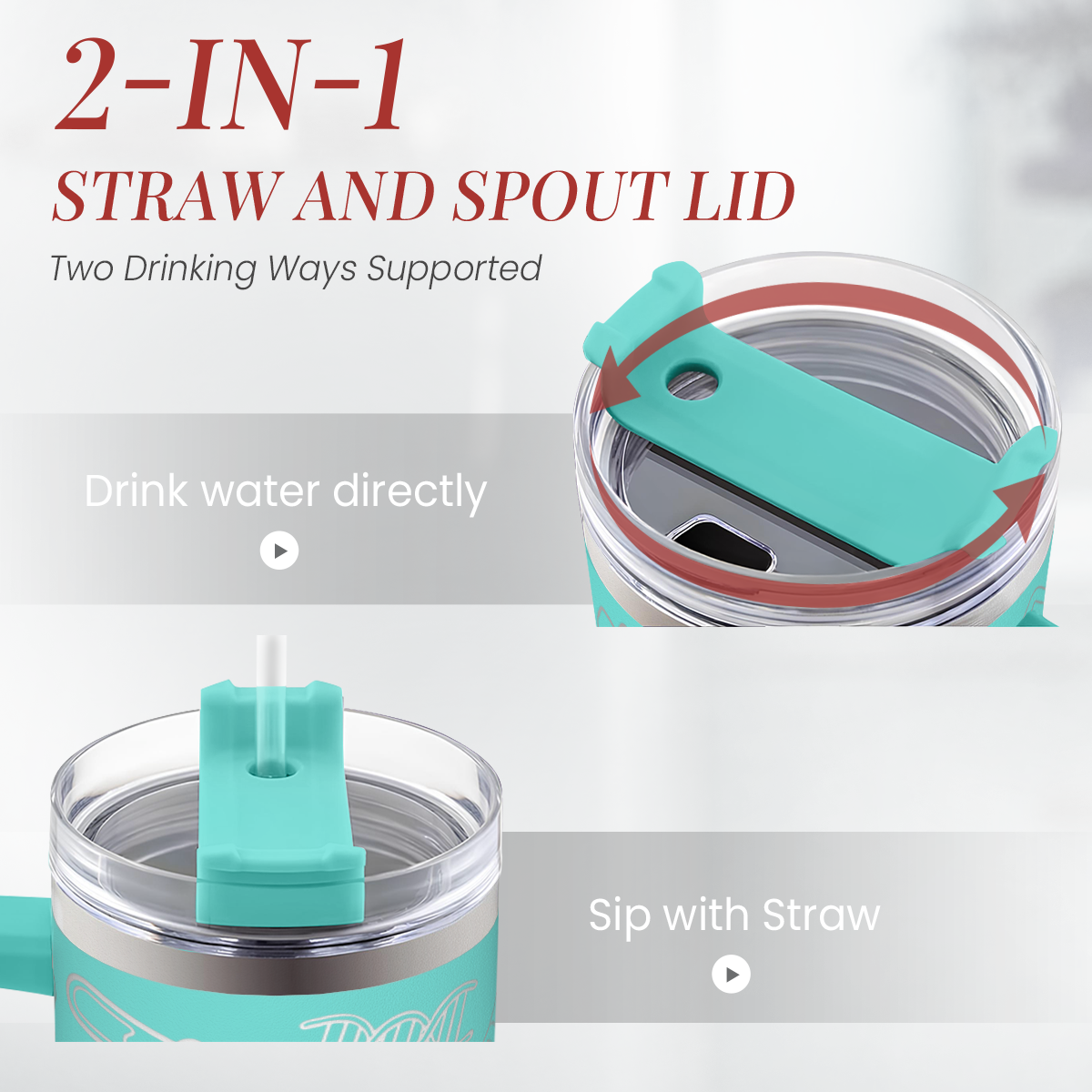 Mint nurse 40oz tumbler with spout-straw lid, stainless rim