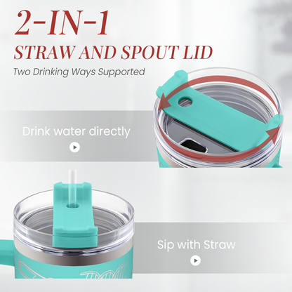 Mint nurse 40oz tumbler with spout-straw lid, stainless rim