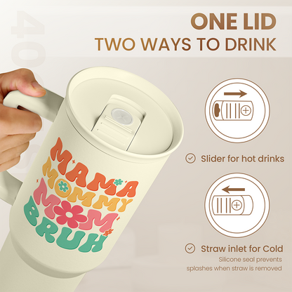 Cream tumbler with one lid: sliding cover for hot drinks and straw inlet for cold.