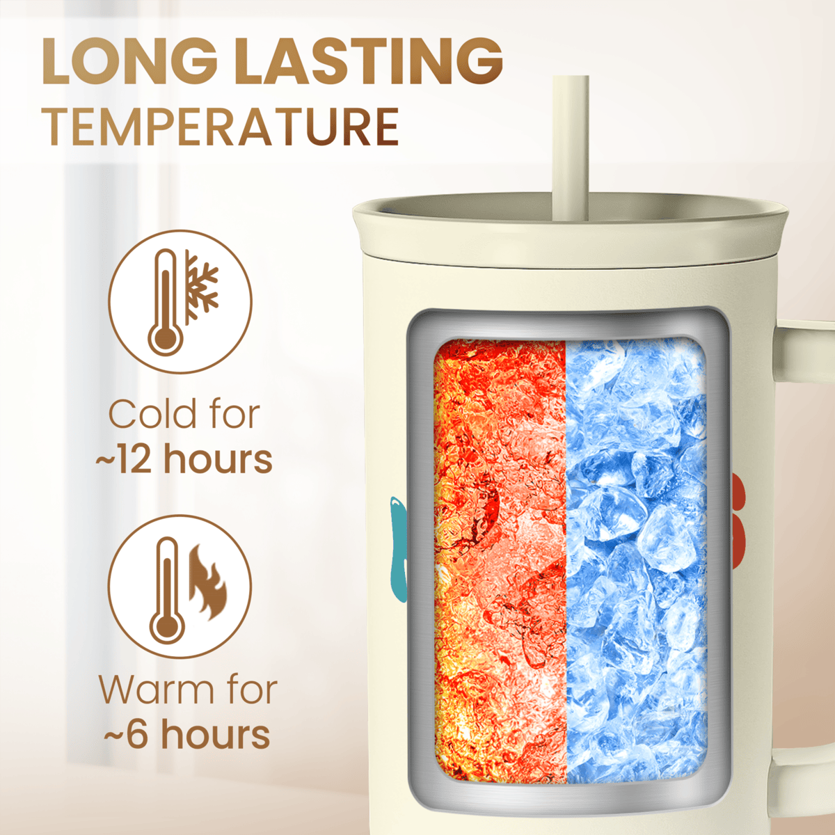 Beige 40oz tumbler with straw, viewing window insulation design, and Nurses Club graphic