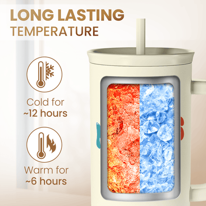 Beige 40oz tumbler with straw, viewing window insulation design, and Nurses Club graphic