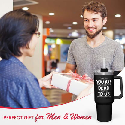 Black handled tumbler with clear lid and straw, suitable gift for daily desk or travel.