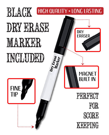 Black dry erase marker with built-in magnet and small dry eraser for metal signs
