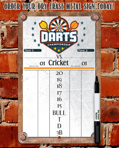 Dart championship grey dry-erase metal scoreboard with mounted marker