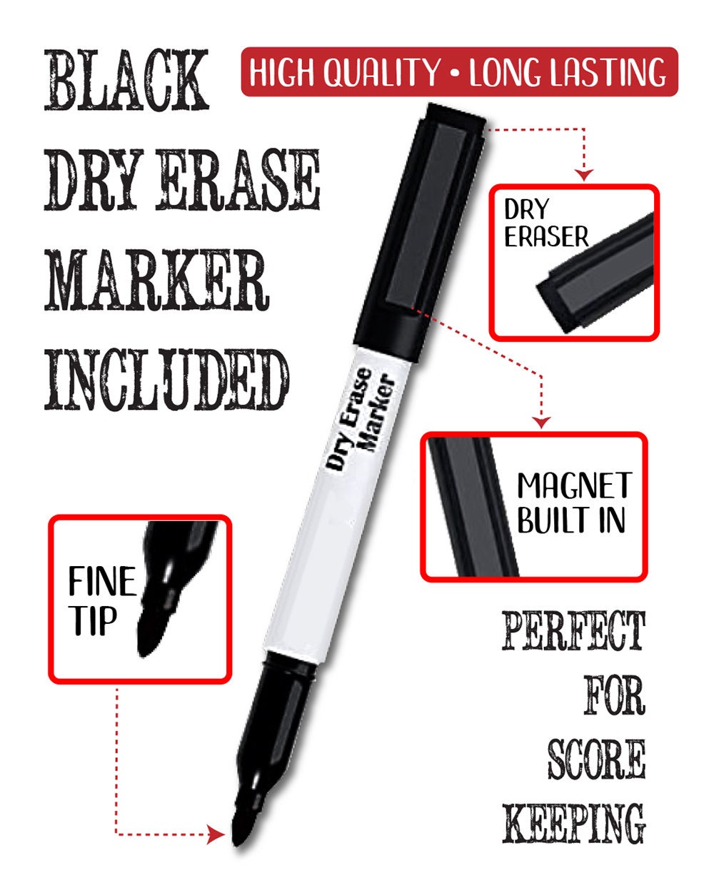 Dry-erase marker with magnet base for dart scoreboard metal sign