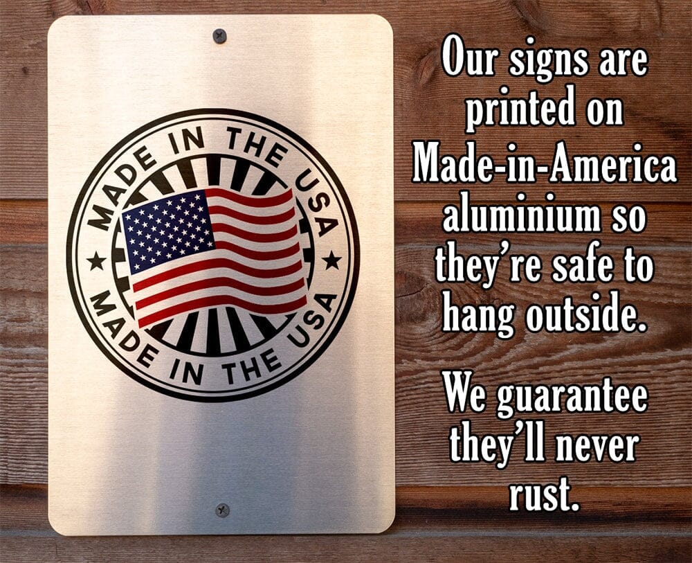 Family coffee bar metal sign back with round "Made in the USA" seal and hanging text