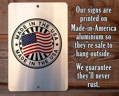 Family coffee bar metal sign back with round "Made in the USA" seal and hanging text