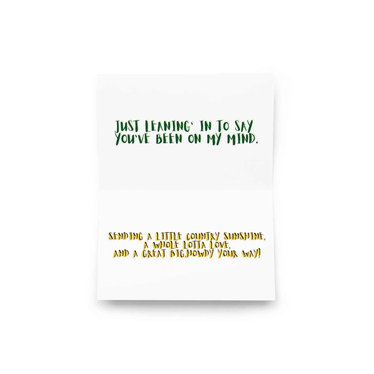 Closed greeting card with green top quote and orange bottom verse