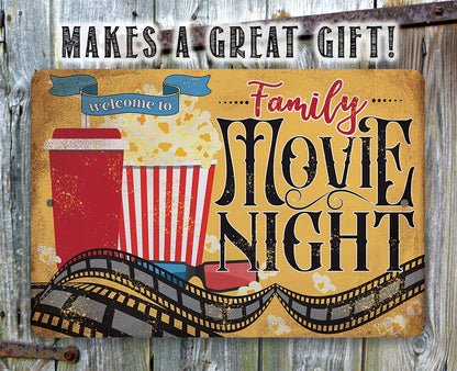 Rectangular metal sign reading "Make a great gift" with "Welcome to Family Movie Night"