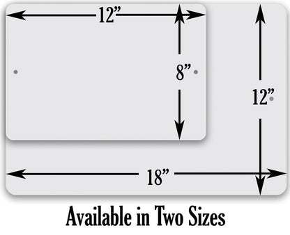 Metal sign size diagram showing 12 in height and 18 in width measurements