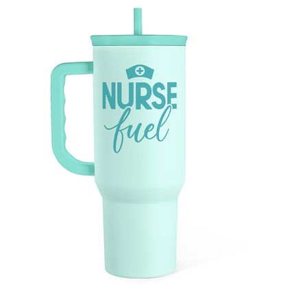 Mint nurse-themed 40oz slider tumbler with handle and straw