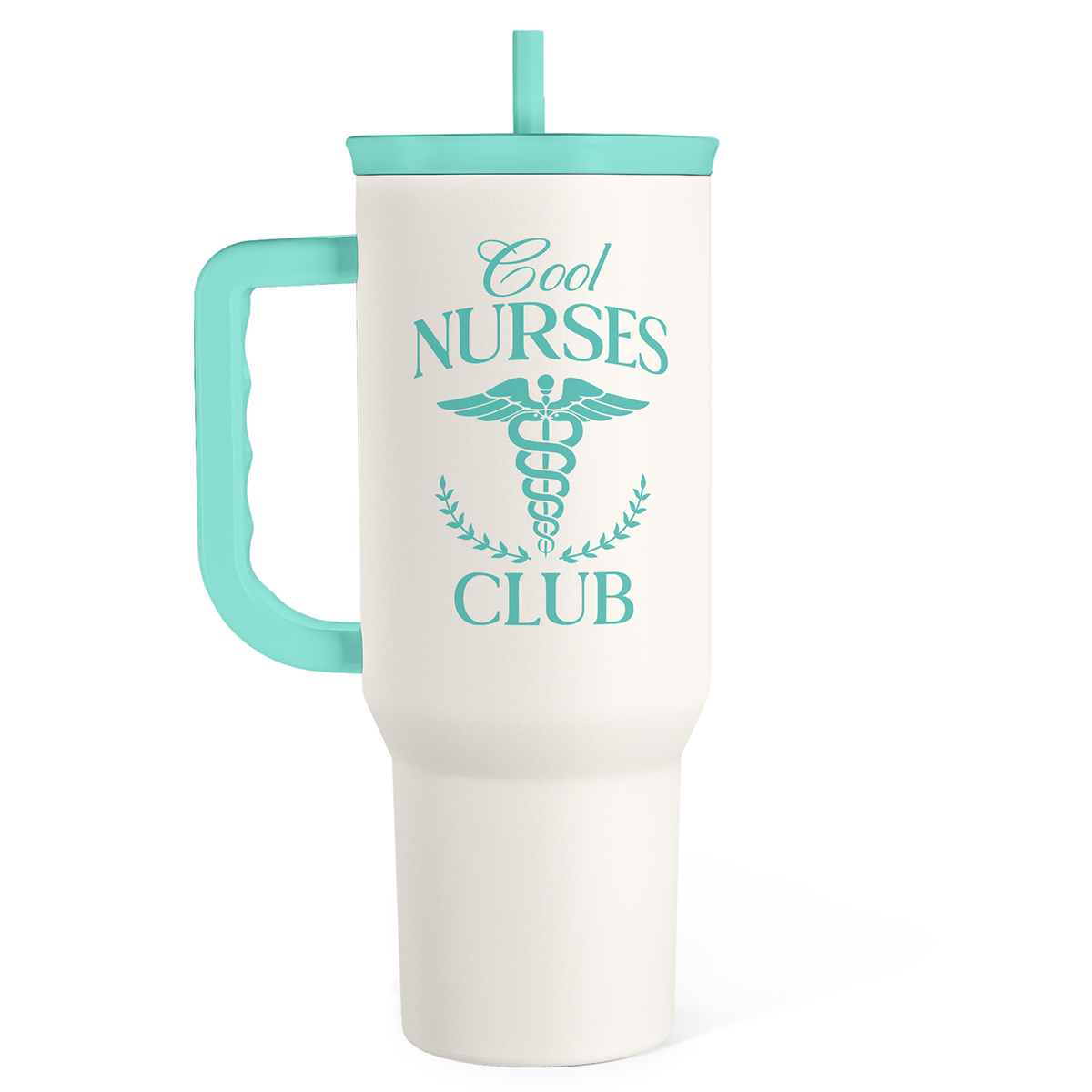 40oz mint slider tumbler with handle, Cool Nurses Club print