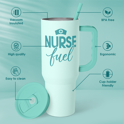 Mint 40oz insulated tumbler with straw, handle, and easy-clean design