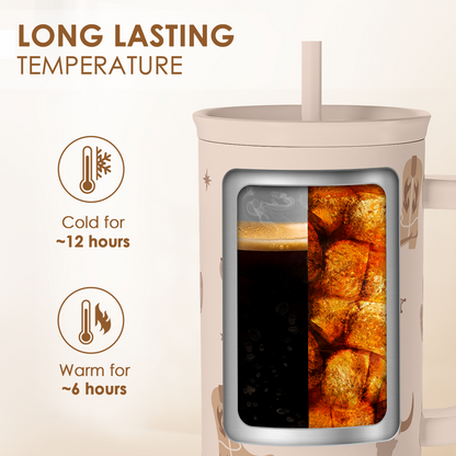 Insulated 40oz slider tumbler with cowboy print, straw, and view window