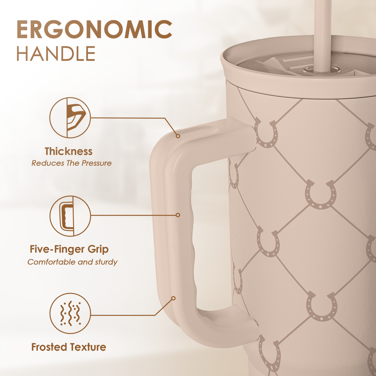 Brown Horse Slidemate 40oz beige slider tumbler with ergonomic handle and frosted texture
