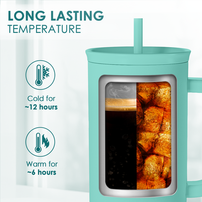 Mint tumbler showing insulated chamber with cold and warm temperature views
