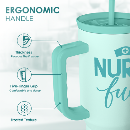 Mint 40oz tumbler with ergonomic handle and five-finger grip