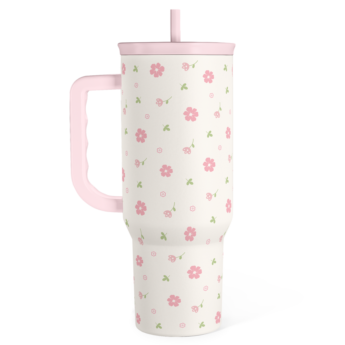 Pink floral 40oz slider tumbler with handle and matching lid straw
