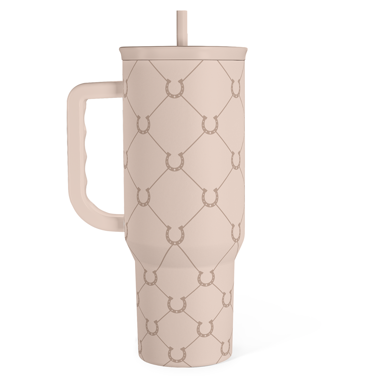 Brown Horse Slidemate 40oz beige slider tumbler with straw and side handle