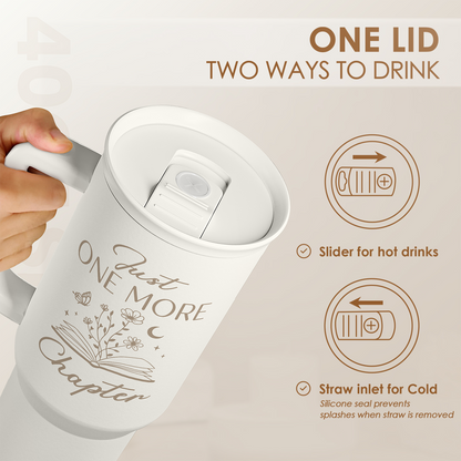 White slider tumbler lid: slide cover for hot drinks and straw inlet for cold drinks