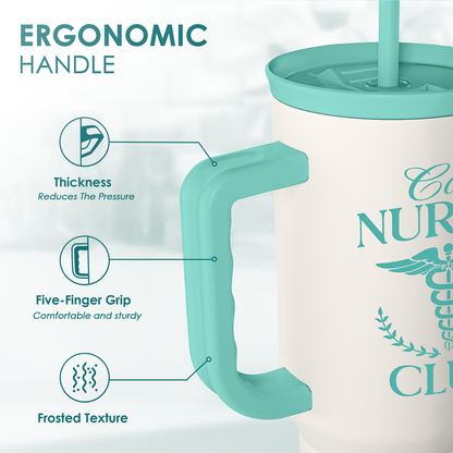 40oz mint tumbler ergonomic handle with thick grip and frosted texture