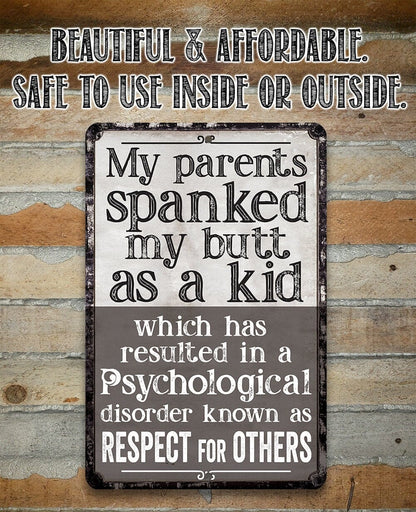Black metal sign with “Safe to use inside or outside” and “Respect for others” text
