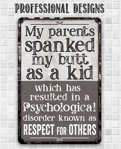 Black metal sign with distressed border and “Respect for others” quote