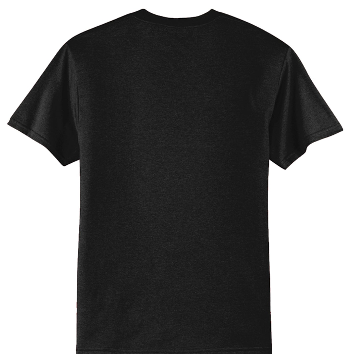 Jet black T-shirt, plain back with crew neck and short sleeves.