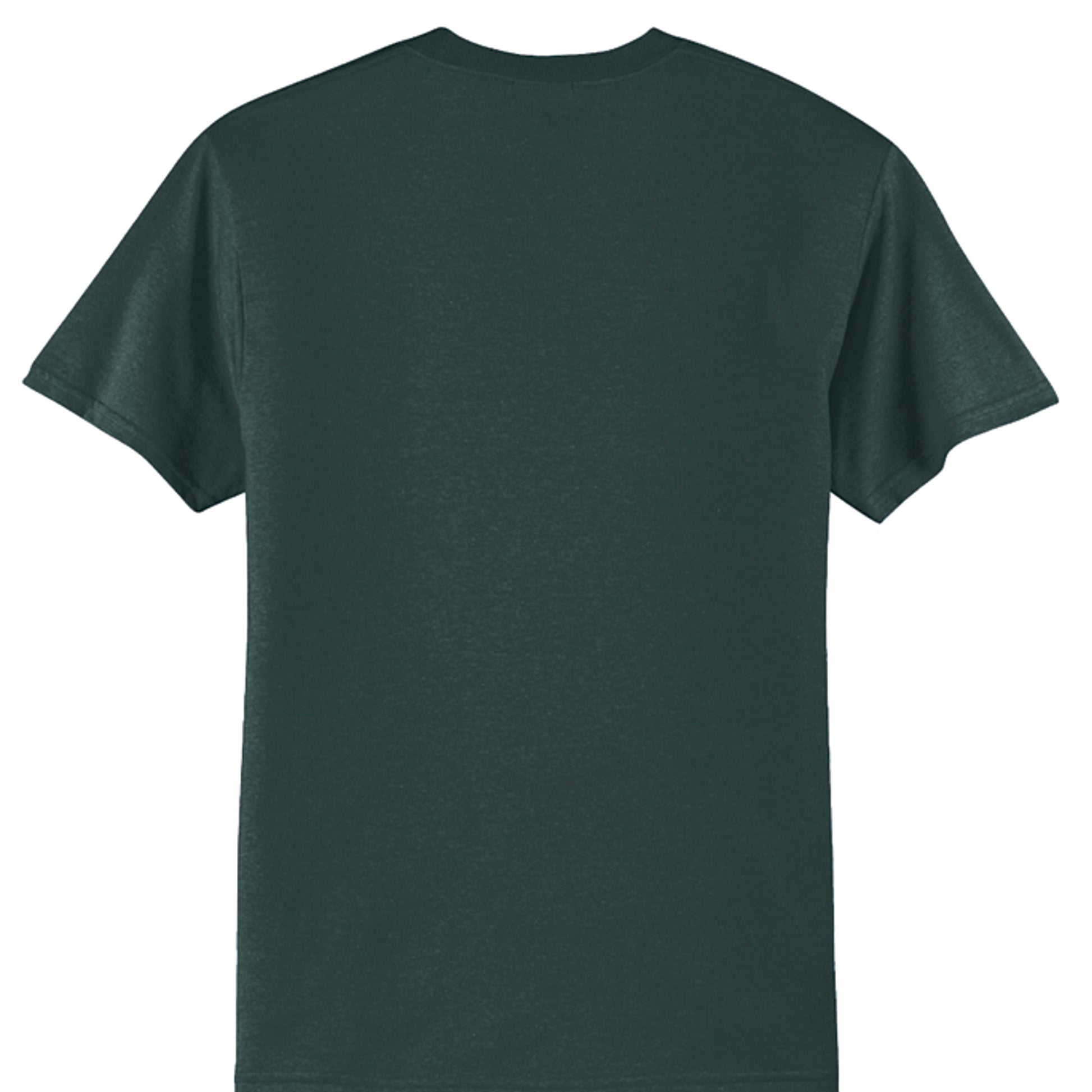 Dark green T-shirt, plain back with crew neck and short sleeves.