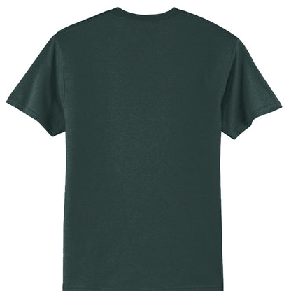 Dark green T-shirt, plain back with crew neck and short sleeves.