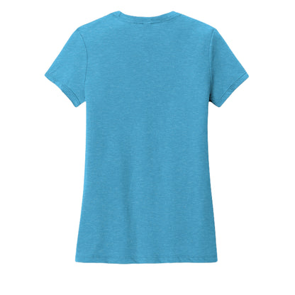 Women's t-shirt in turquoise heather blue, short sleeves, crew neck, plain back
