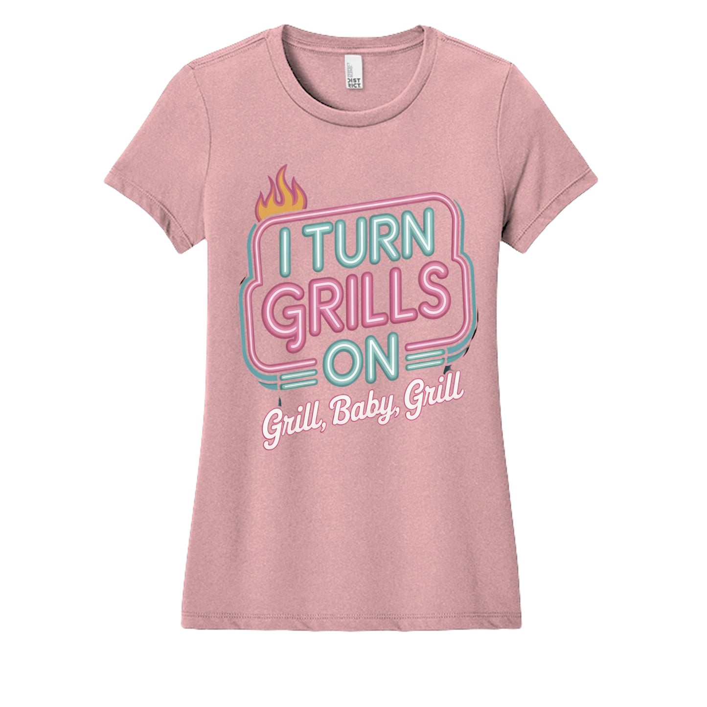 Women's BBQ graphic t-shirt in wisteria heather pink, short sleeves, crew neck