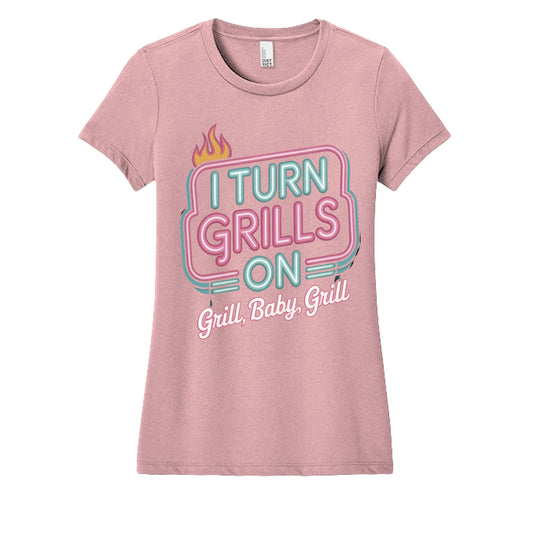 Women's BBQ graphic t-shirt in wisteria heather pink, short sleeves, crew neck