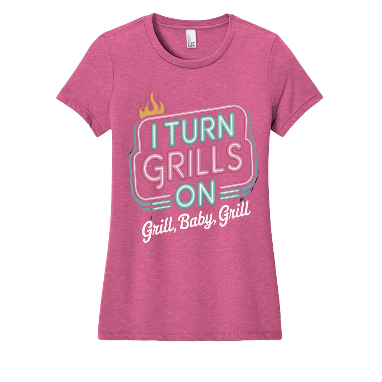 Women's BBQ graphic t-shirt in fuchsia heather pink, short sleeves, crew neck