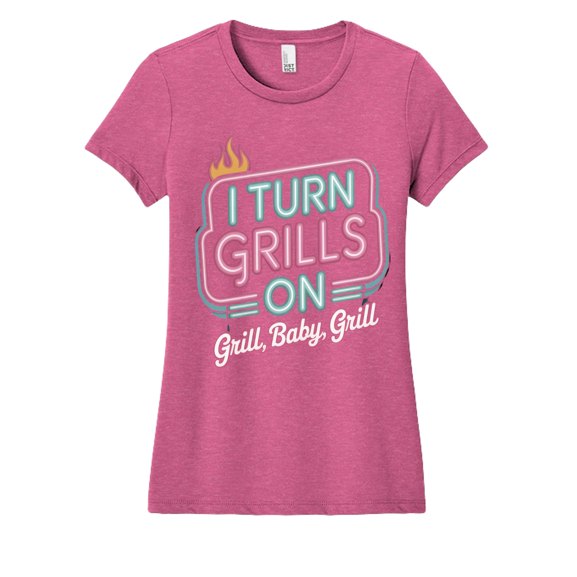 Women's BBQ graphic t-shirt in fuchsia heather pink, short sleeves, crew neck