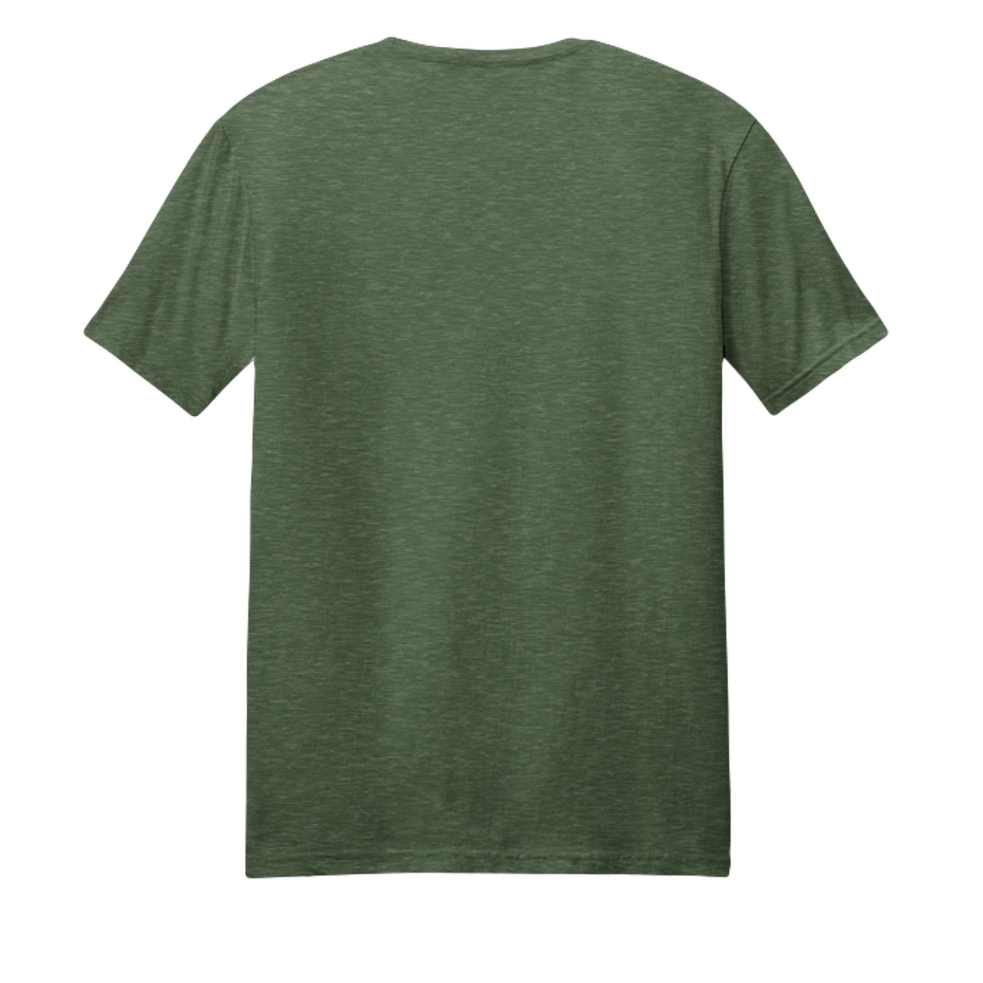 Heather green BBQ dad t-shirt, back view with plain fabric and crew neckline