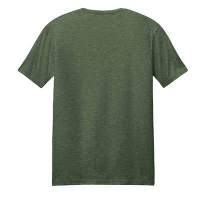 Heather green BBQ dad t-shirt, back view with plain fabric and crew neckline