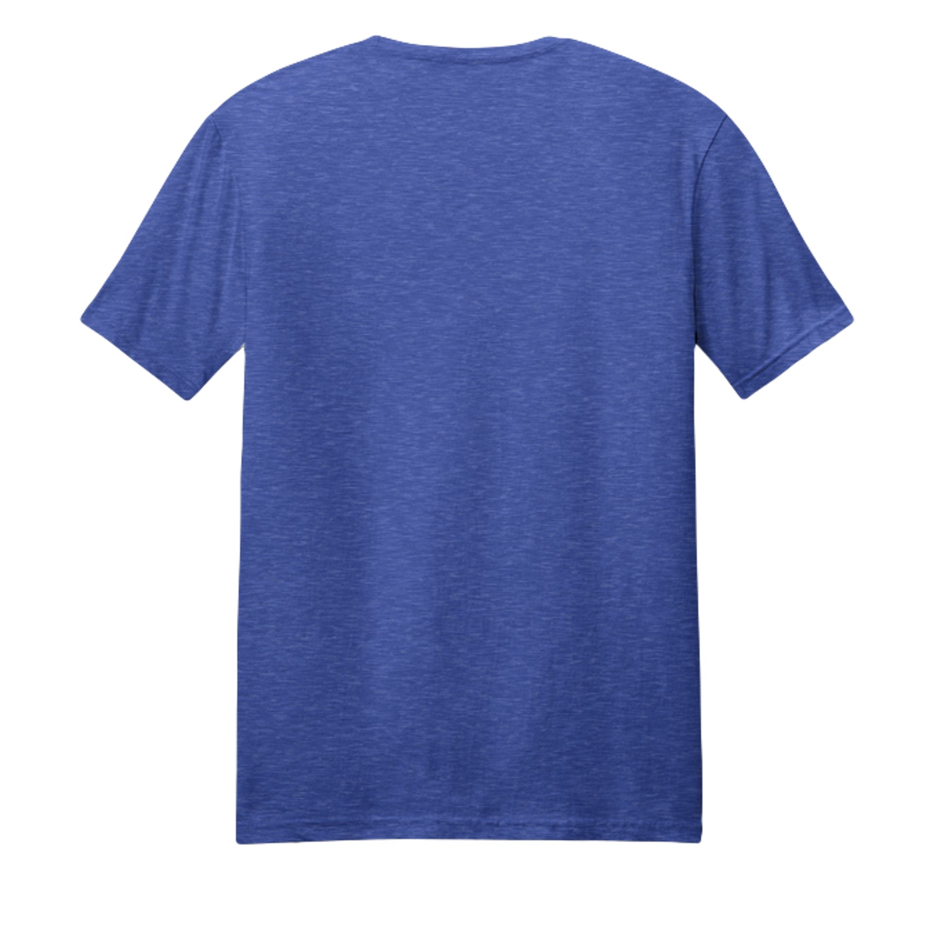 Heather blue BBQ dad t-shirt, back view with plain fabric and crew neckline