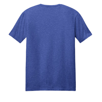 Heather blue BBQ dad t-shirt, back view with plain fabric and crew neckline