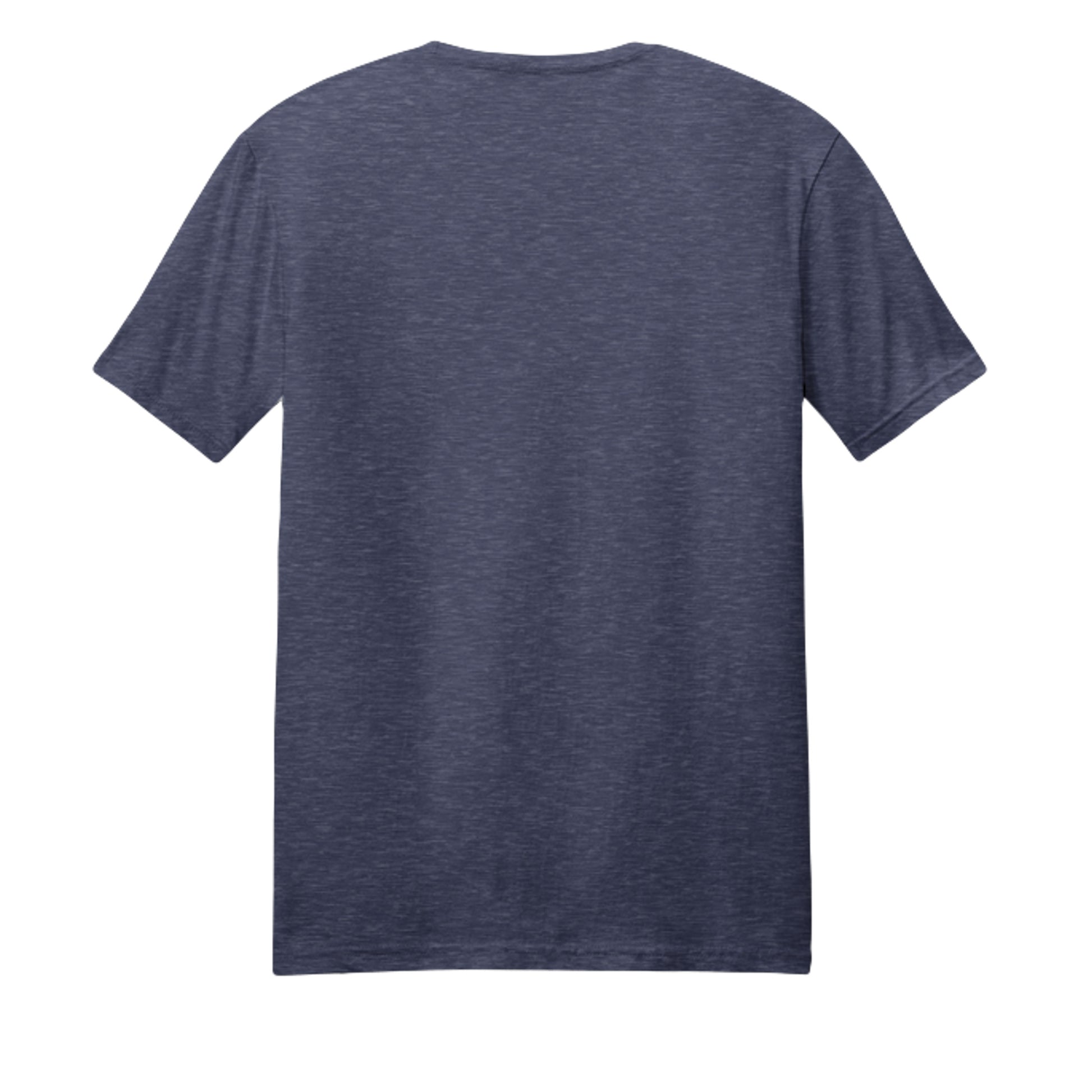 Heather navy BBQ dad t-shirt, back view with plain fabric and crew neckline