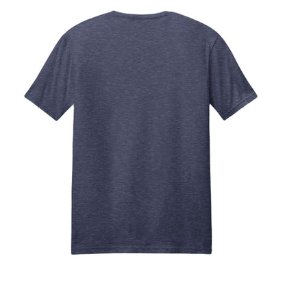 Heather navy BBQ dad t-shirt, back view with plain fabric and crew neckline
