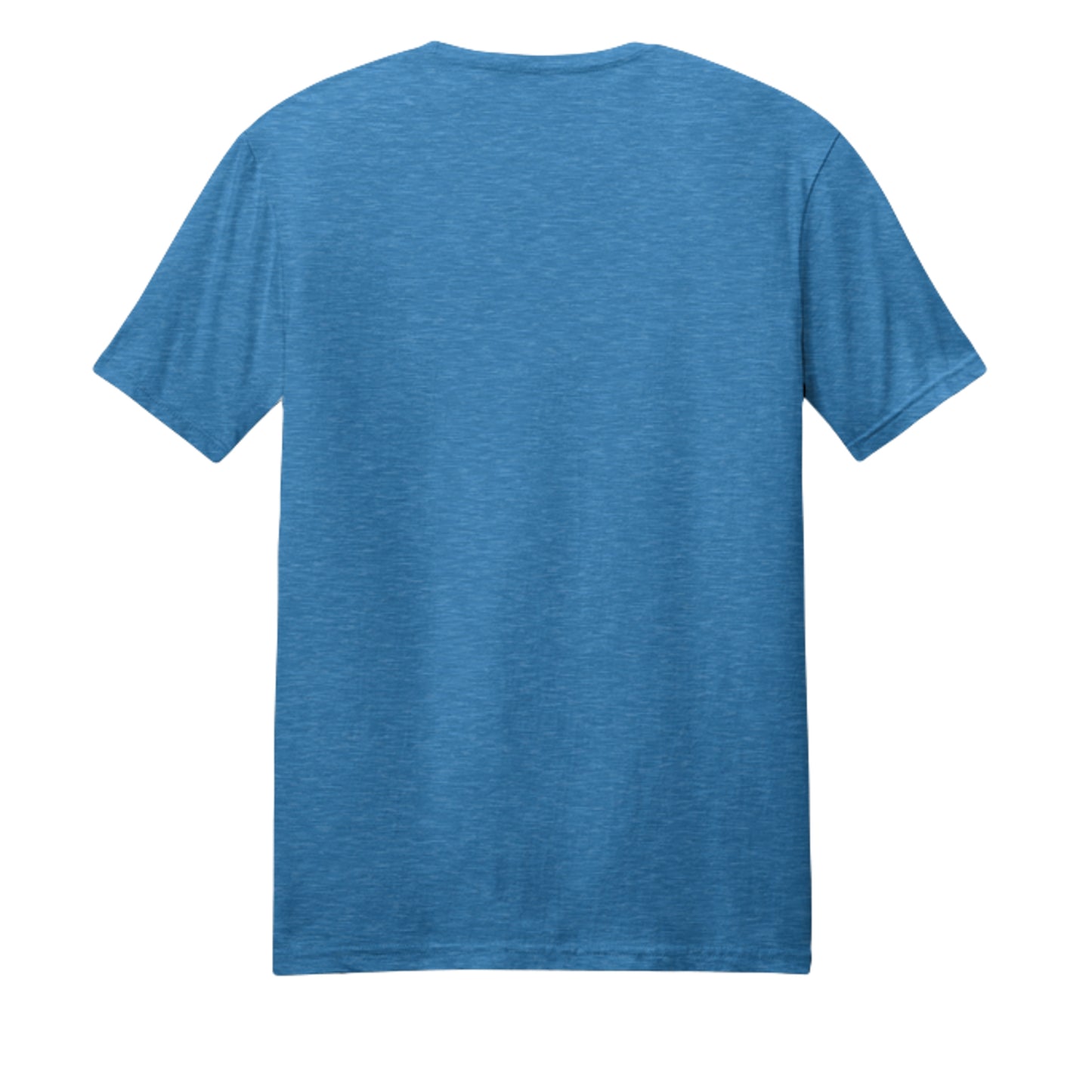 Heather blue BBQ dad t-shirt, back view with plain fabric and crew neckline