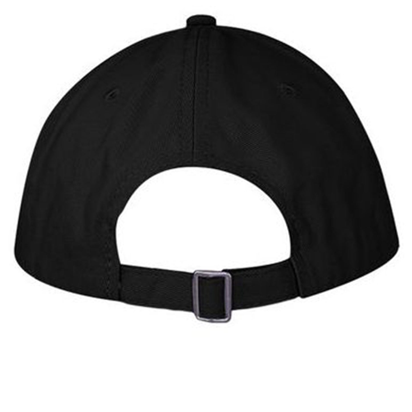 Black BBQ cap back view with adjustable metal buckle strap