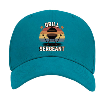 Slate blue Grill Sargent cap with front grill-and-sergeant graphic, curved brim