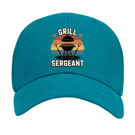 Slate blue Grill Sargent cap with front grill-and-sergeant graphic, curved brim