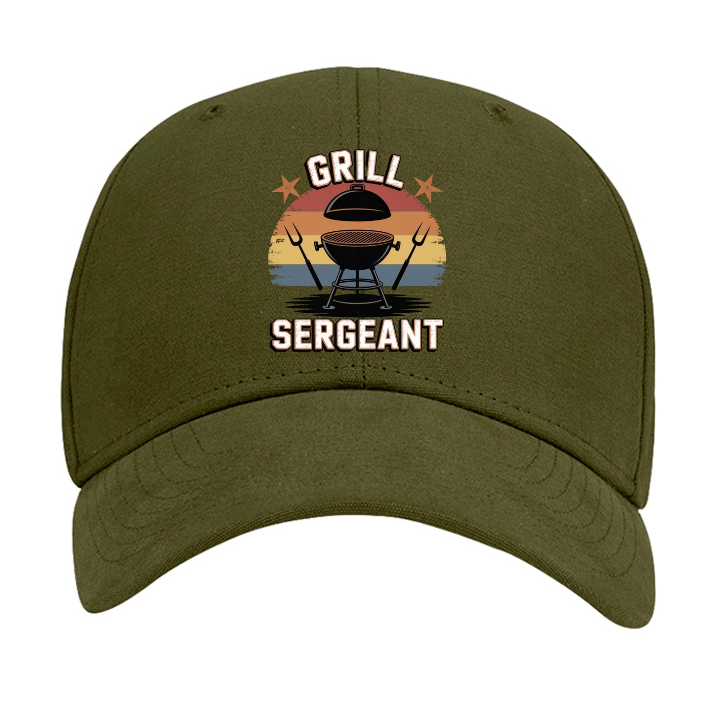 Olive green Grill Sargent cap with front grill-and-sergeant graphic, curved brim