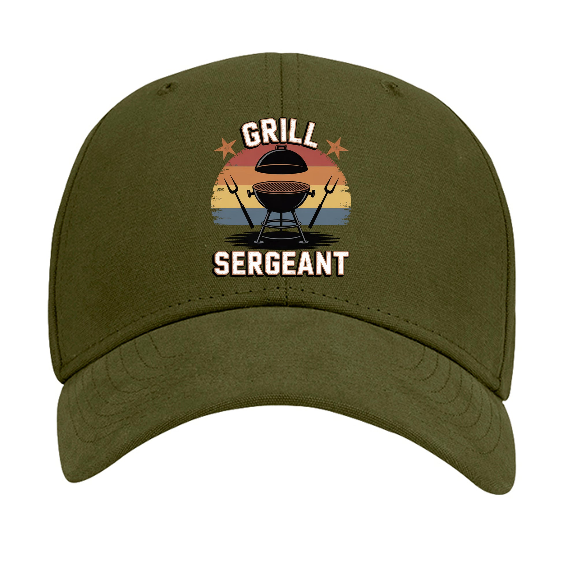 Olive green Grill Sargent cap with front grill-and-sergeant graphic, curved brim