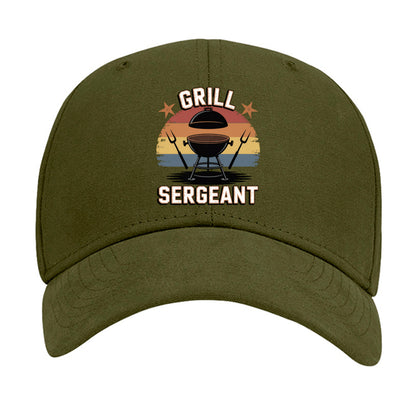 Olive green Grill Sargent cap with front grill-and-sergeant graphic, curved brim